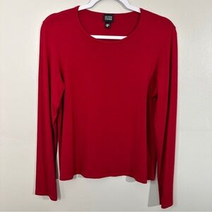 Eileen Fisher L/S Top Sz Med Red Viscose Spandex Slinky Jersey Scoop Neck